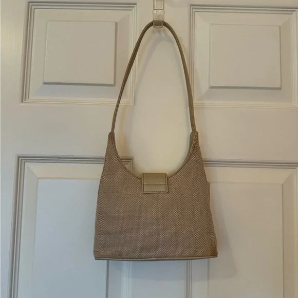 GUC Cream 90s Nine West structured leather & wicker shoulder bag - Picture 2 of 9